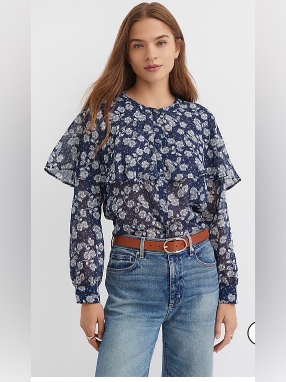 Loft Floral Cape Blouse in Deep Space Blue